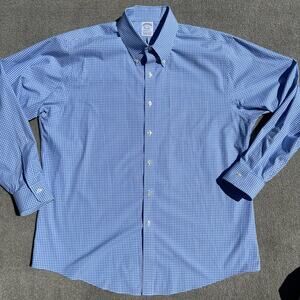 Brooks Brothers Regent Fit light blue small check men's  dress shirt size 17-34